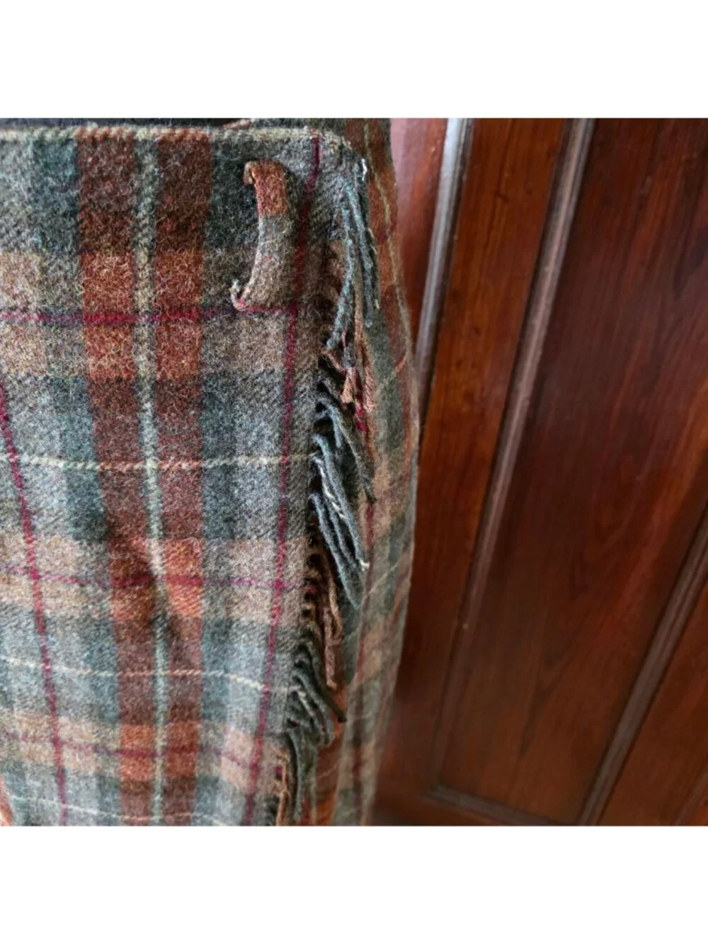 Jones New York Country Plaid Wool Blend Fringe Wrap Skirt Womens Size 8 Made USA